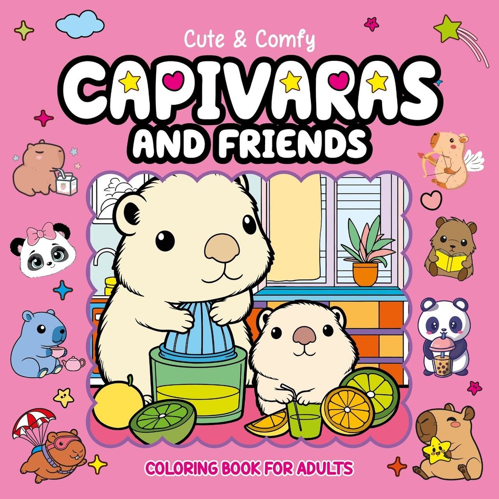 Cute & Comfy Coloring Book for Adults - Capivaras and Friends - Livro de Colorir Adulto em Oferta na Shopee
