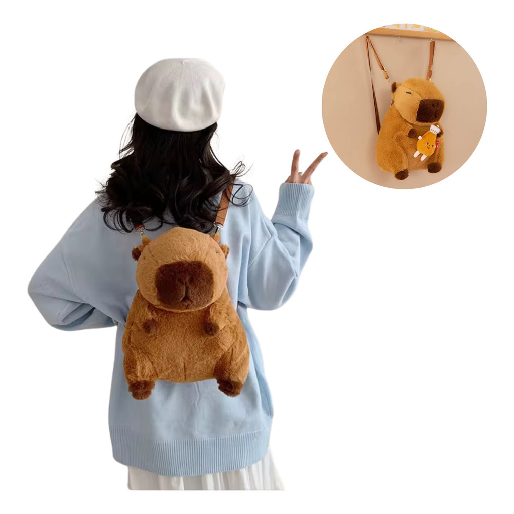 Bolsa Mochila De Capivara Pelúcia Escolar Alça Fofa Mochilinha Infantil
