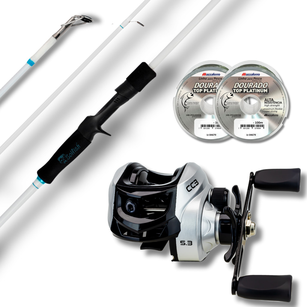 Kit Barato Vara V200 1,80m 17lbs + Carretilha CC3 3r Drag 4kg Isca Artificial Pesca Leve Saint