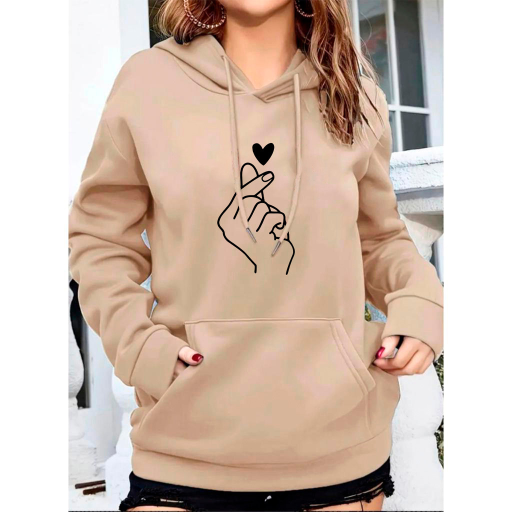 Moletom Blusa de Frio Feminino Canguru Estampa Tumblr Art Mão Coreana Premium Algodão Inverno Blusão