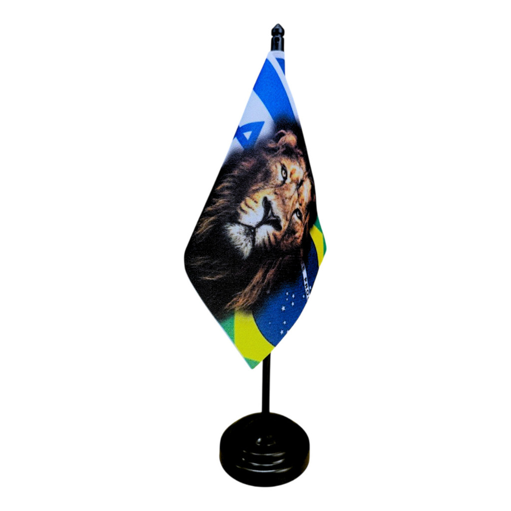 Bandeira Pedestal De Mesa Mini Israel, Leao De Juda E Brasil