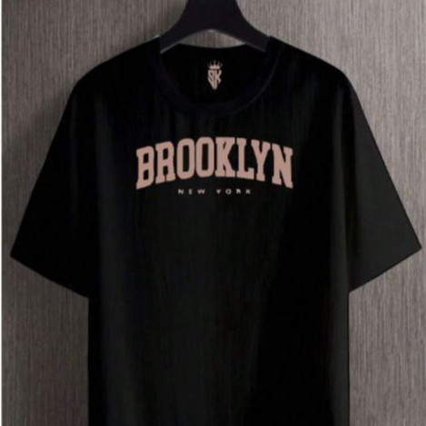 Camisa Feminina T Shirt Estampa Brooklyn Preta Gola Redonda Camiseta Preta Estampada
