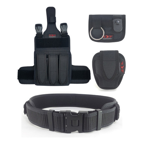 Cinto Com Trava + Porta Algemas + Porta Tonfa + Bornal Faca