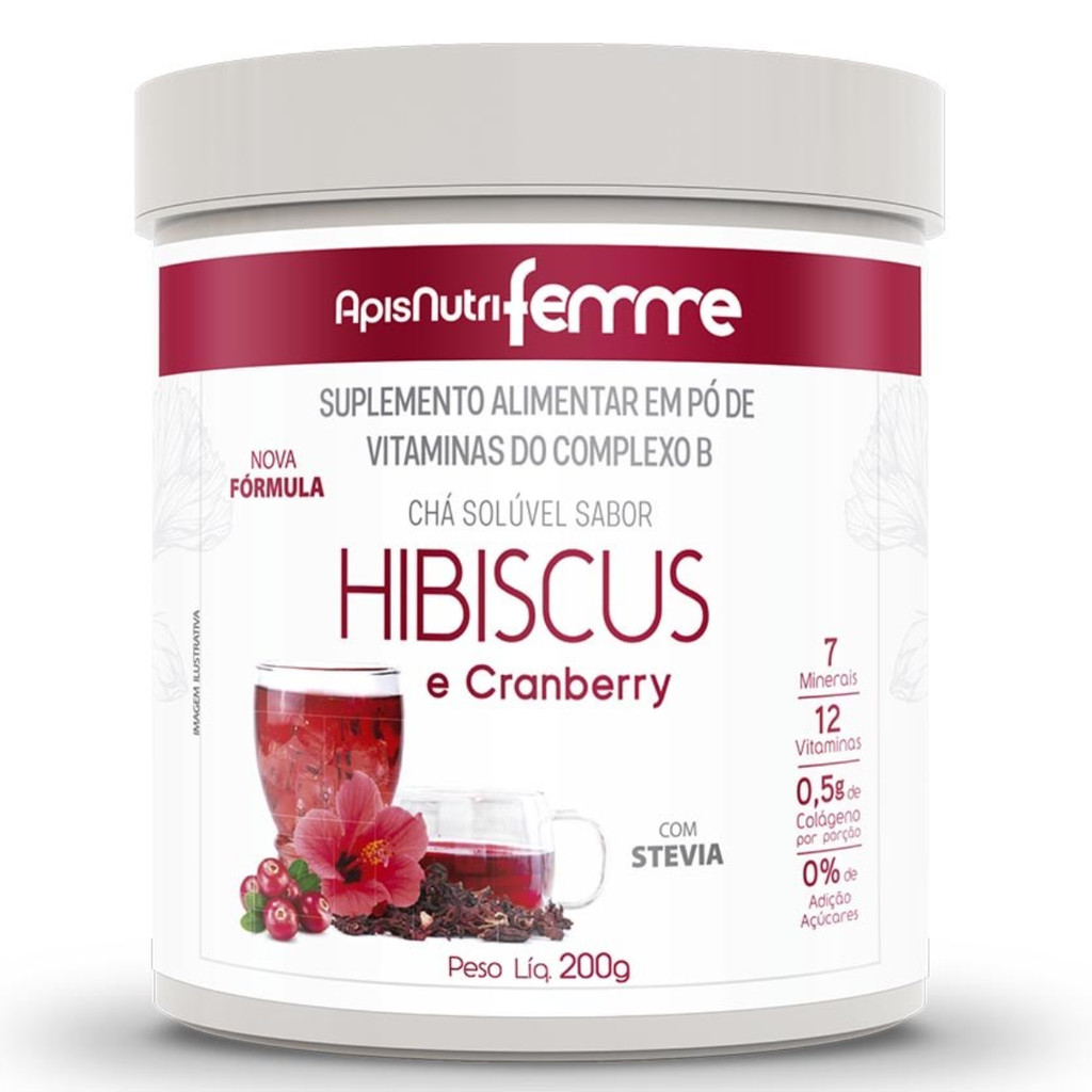 Chá De Hibiscus Solúvel 200g Sabor Cranberry Apisnutri - SV em Oferta na Shopee