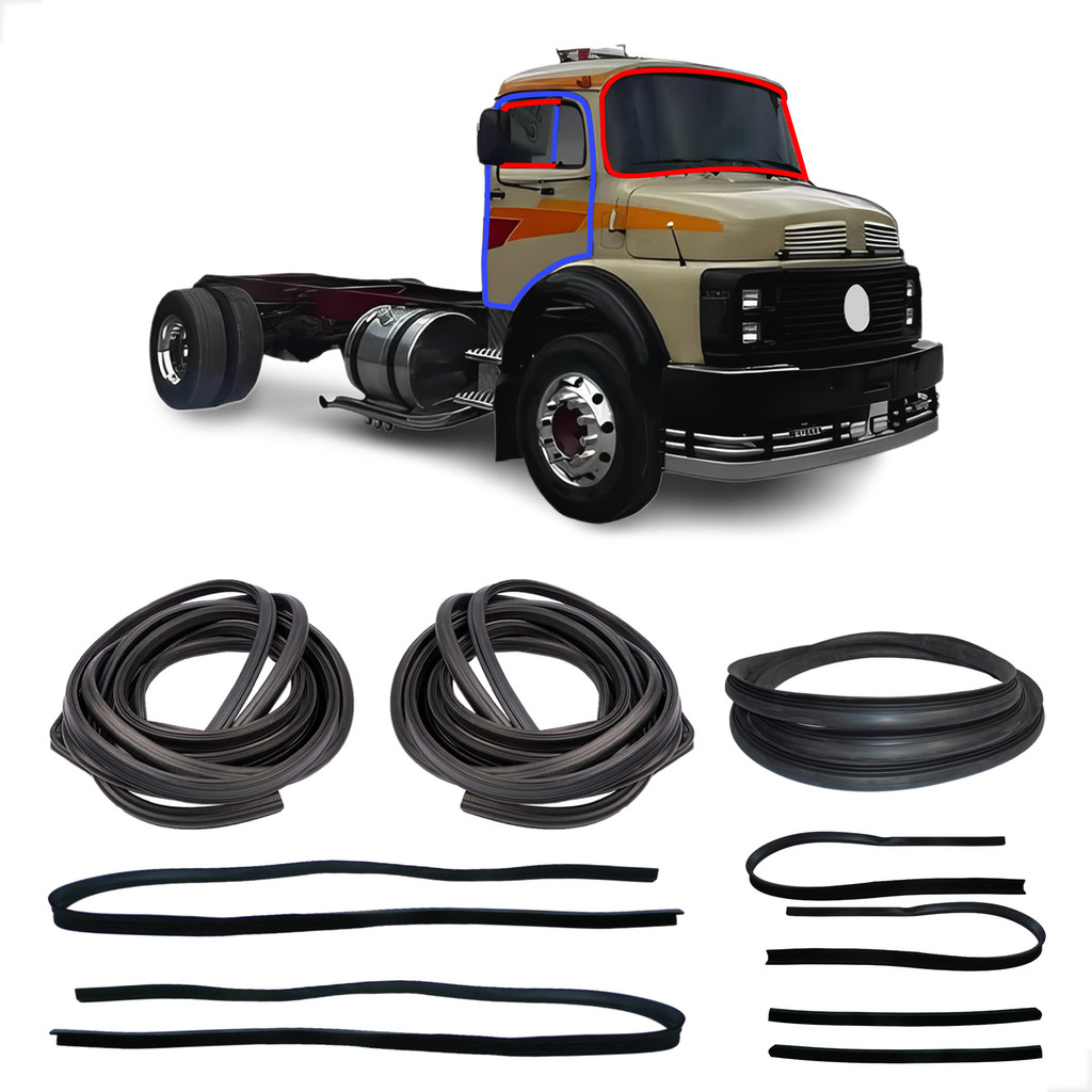 Kit Borracha de Porta Parabrisa e Canaleta com Pestana Larga Mercedes Benz 1113 Moderno Borrachauto