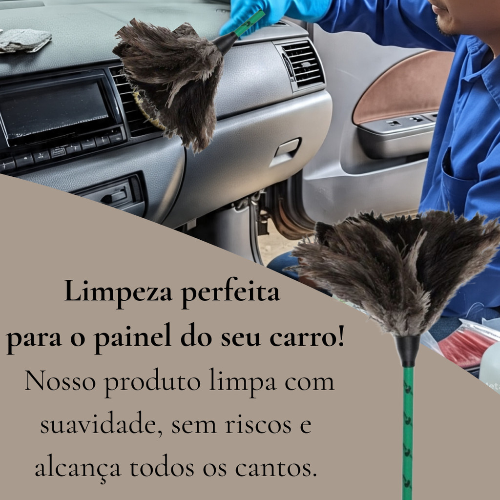 Espanador Pena de Avestruz 66cm Limpa Tira Poeira Pó