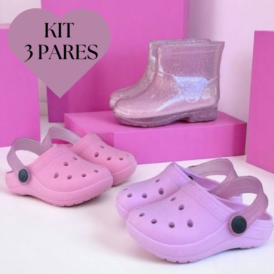 Kit 3 Pares Babuche Galocha Infantil Menina Confortável