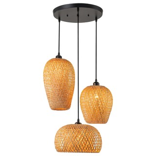 Luminária Pendente De Vime Luz Suspensa De Bambu 3 Luzes Boho Cesta Tecida Abajur Lustre Para Sala De Estar Jantar Cozin