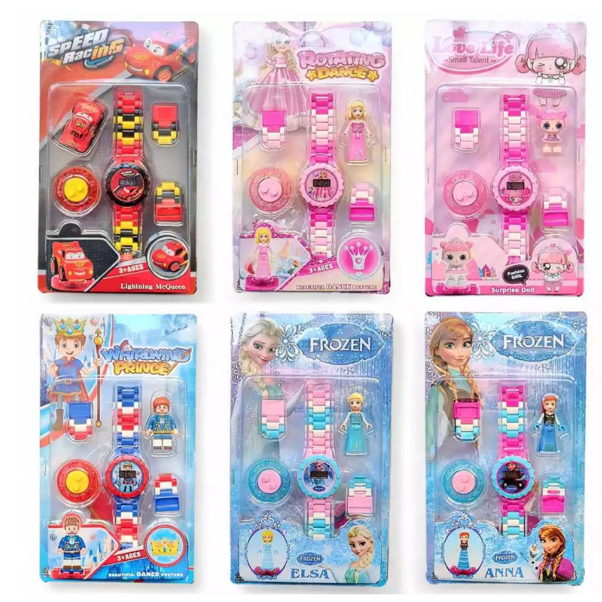 Relógio De Pulso Infantil Com Bloco De Montar Compatível  Princesa Rosa/ Príncipe/ Carrinho Mini Boneco de Lego, Fanwix