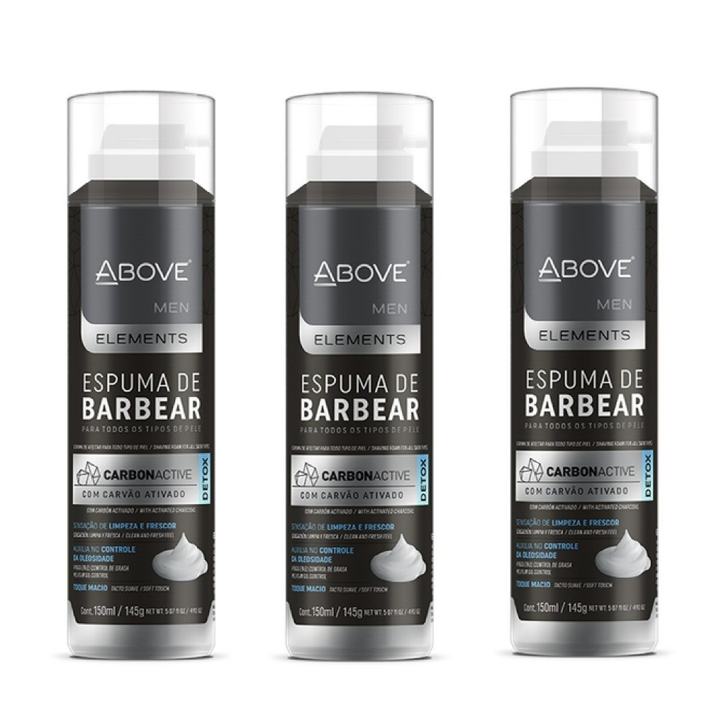 Kit 03un Espuma De Barbear Above Carvão Ativado 150ml