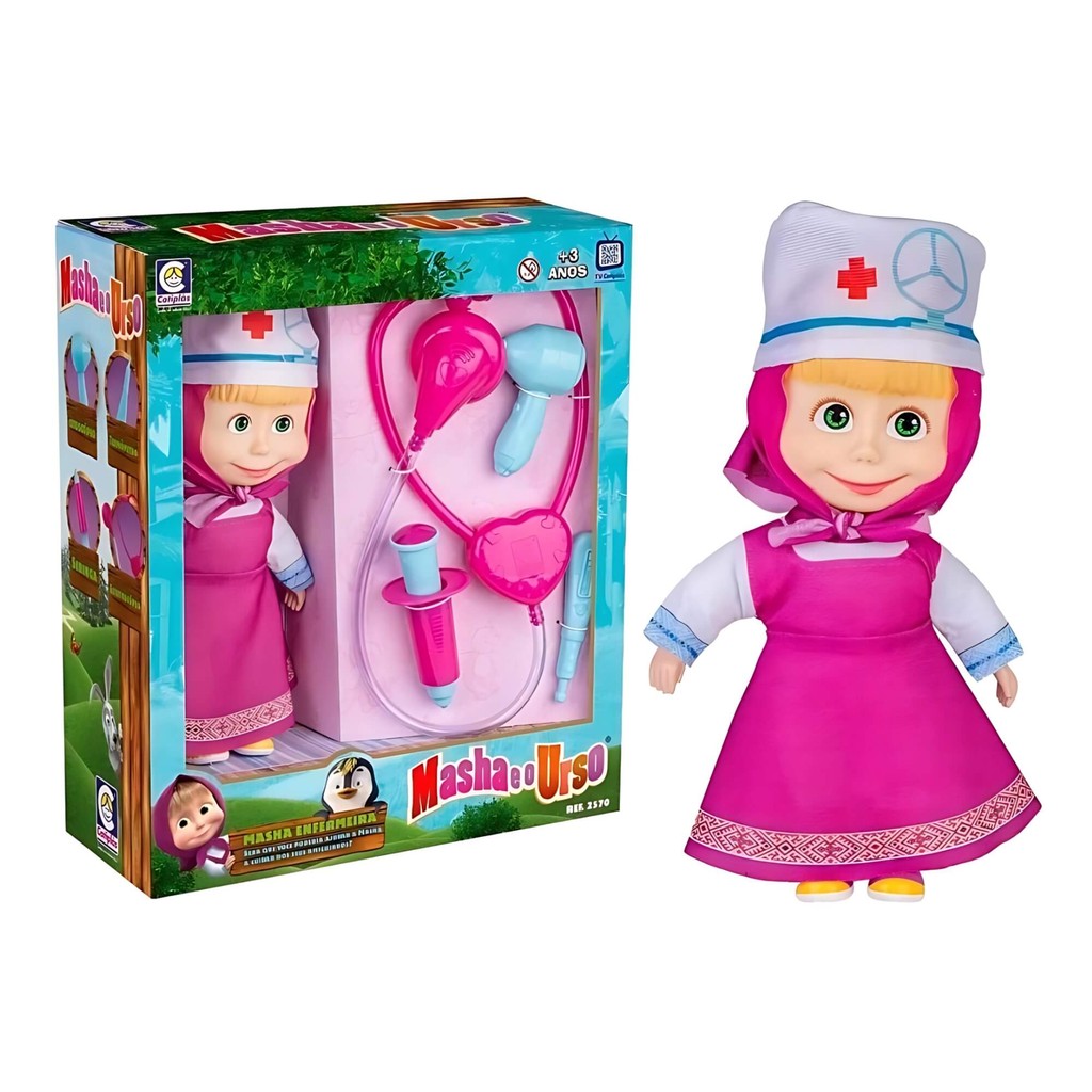 Brinquedo Infantil Boneca Masha Enfermeira com Acessórios Masha e o Urso - Cotiplas - 2570 em Oferta na Shopee
