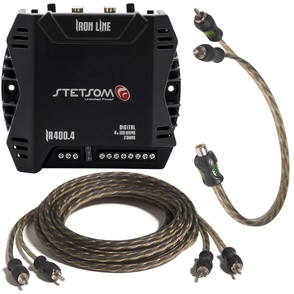 Amplificador Digital Som Automotivo Ir400.4 + Cabos Rca E Y - Automobiles