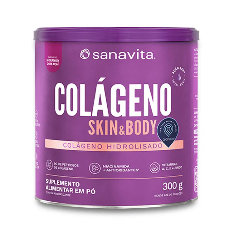 Colageno Skin Morango e Acai Lata 300g - Sanavita em Oferta na Shopee
