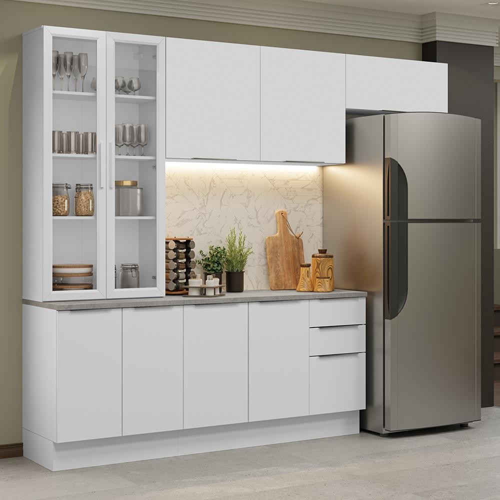 Armário de Cozinha Completa 270cm Branco Stella Madesa 11 em Oferta na Shopee