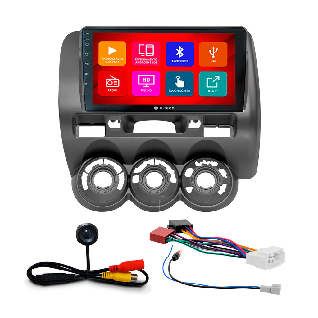 Kit Multimídia 9 Pol Fit 2004 2005 2006 2007 2008 Android Auto CarPlay Qa+ 2 Din Grafite Espelhamento Android Ios