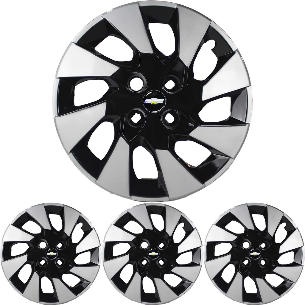 JG 4 Calota Onix 2014 15 16 Aro 15 Black Piano com Prata Metálico com Emblema