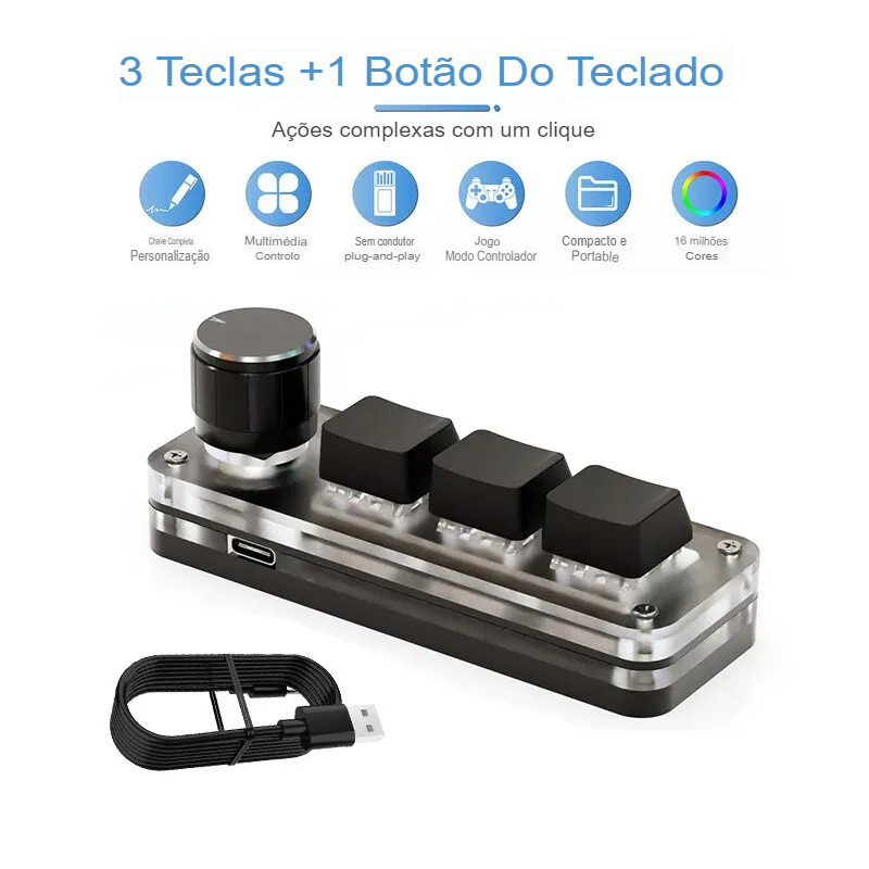 Mini Teclado Macro Mecânico Macropad Gaming com Botões Programáveis e Interruptores