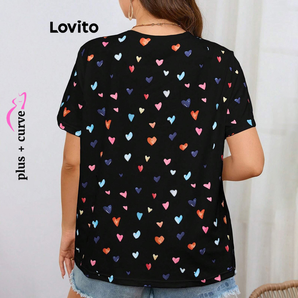 Detalhes do (Trendy) Lovito Camiseta Curva Plus Size Elegante Em Formato De Coração Com Estampa De Coração Para Mulheres LBL18612