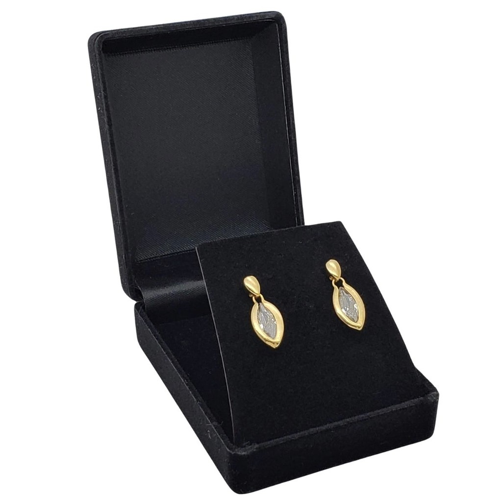 Brincos Folha Zirconia Navete Banho De Ouro 18k 2429