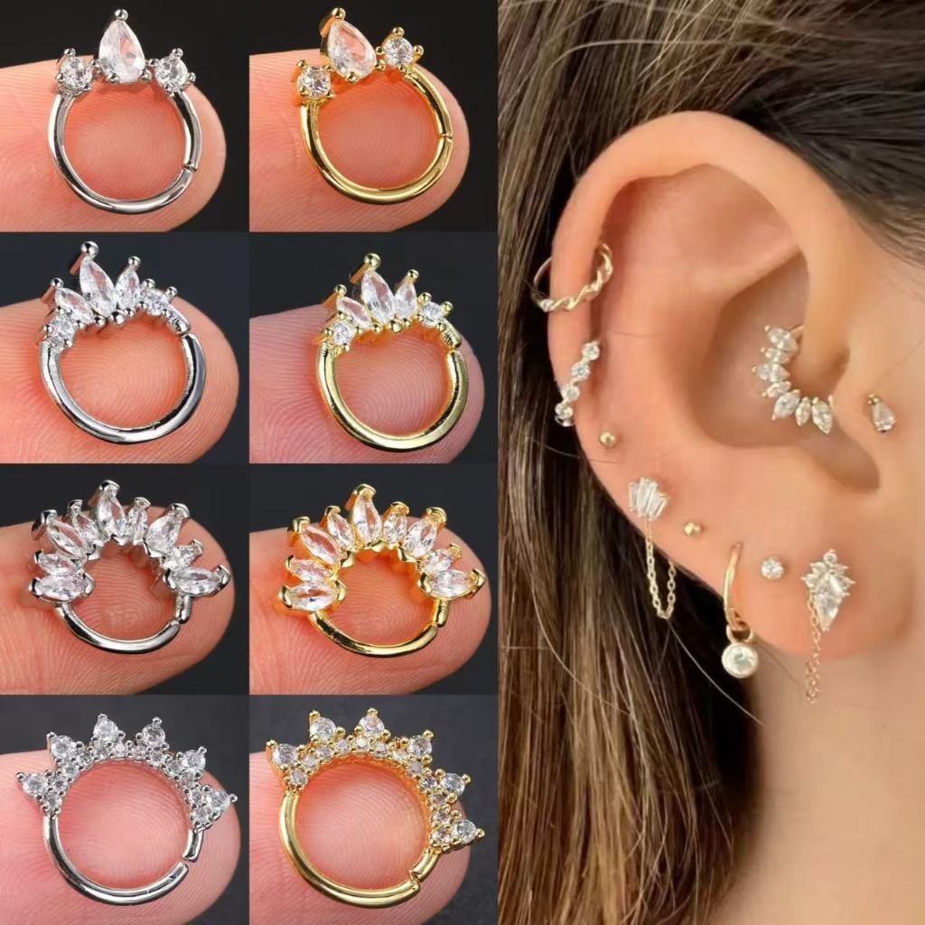 Piercing Orelha Daith Septo Cravejado Septo Argola Cartilagem Prateado Dourado KB525 em Oferta na Shopee