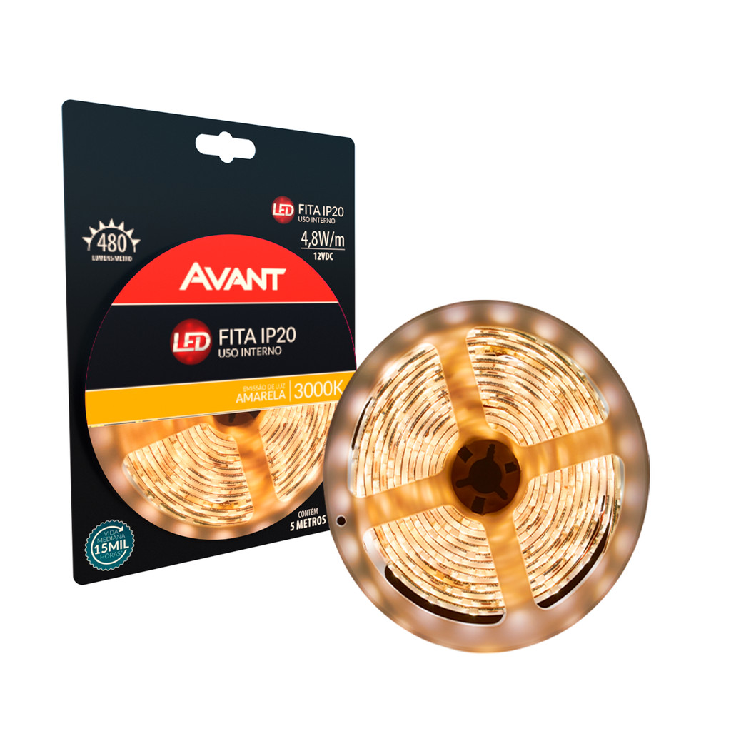 Fita Led Interna 4,8w 5m 3000K 12V  + Transformador Avant em Oferta na Shopee