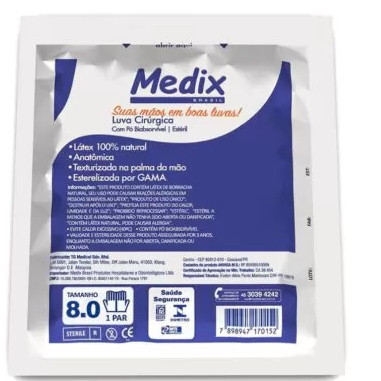 LUVA CIRURGICA LATEX C/PO  TAM 8.0 PAR 5930 -MEDIX