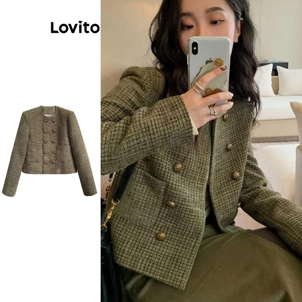 (KOL‘s pick) Lovito Jaqueta casual com padrão liso para mulheres LNA73445 - Women Clothes