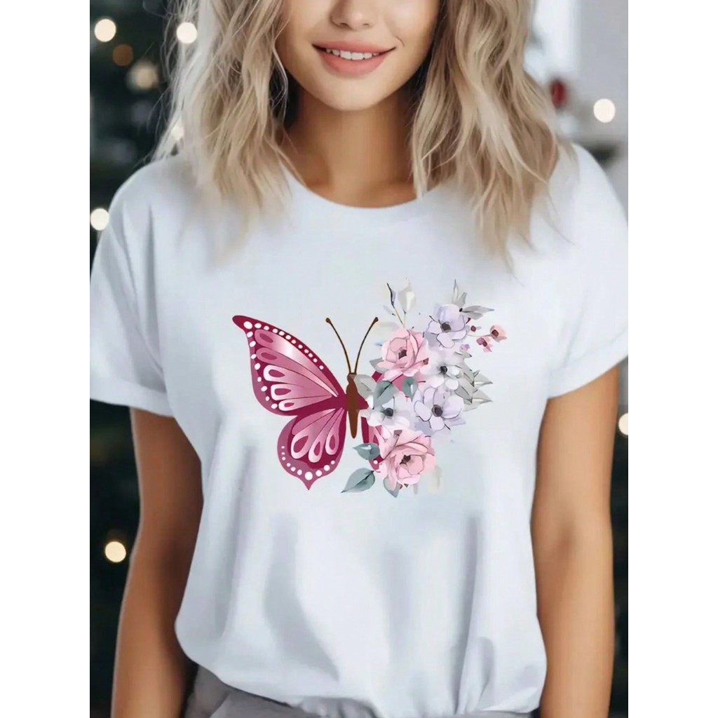 Camisa Camiseta  borboleta estampada 100% algodão camiseta confortável casual Linda Lançamento Envio Rápido Unissex