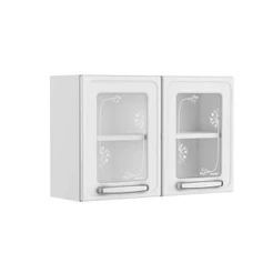 Armário Aéreo p/ Cozinha Evidence 7006 c/ 2 Portas c/ Vidro 80cm Branco - Bertolini