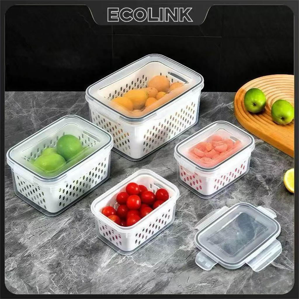 Kit 3Pcs Organizador de Geladeira com Tampa Hermético e Cesto De Drenagem Multiuso Polipropileno