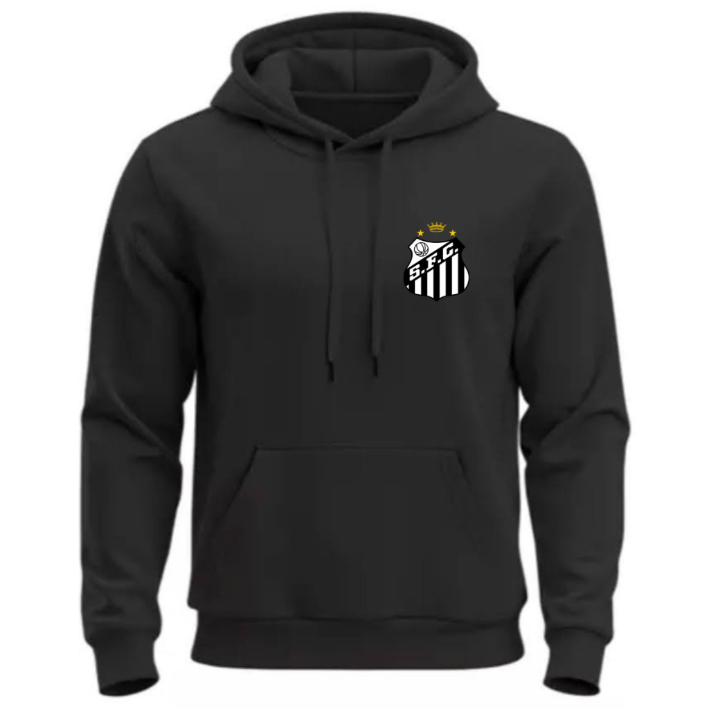 Moletom Flanelado Canguru Blusa Quentinha Casaco Santos Peixe Meninos da Vila Peixão Estampado Time