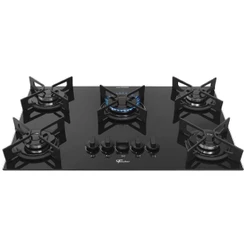 Cooktop a Gás Fischer 5 Bocas Fit Line Tripla Chama Trempe Iron Bivolt