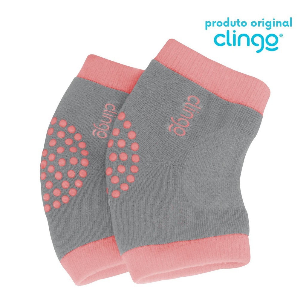 1 Kit de Joelheira Antiderrapante Clingo Rosa/Cinza - Proteção do Joelho Para Engatinhar