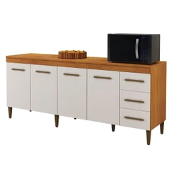 Balcão Atenas 4 Portas E 3 Gavetas Kaiki Moveis Nature/Off White. - elegância garantida!