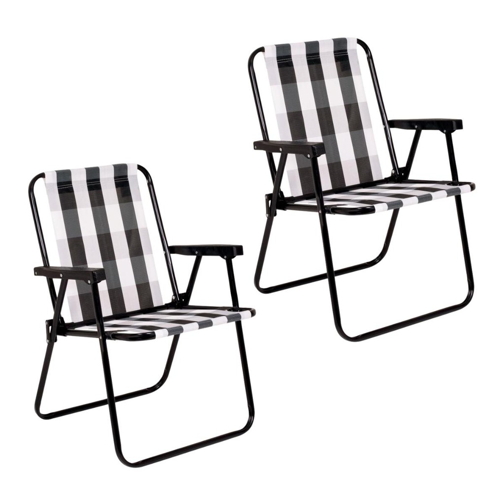 Kit 2 Cadeira de Praia Varanda Xadrez em Aço 110 kg Branca Mor em Oferta na Shopee