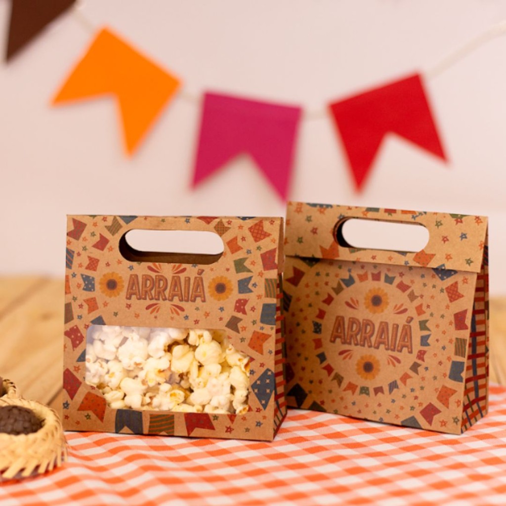 10 SACO COM ALÇA E VISOR PRACTICE 5516 ARRAIÁ KRAFT 13X5,5X13cm IDEIA FESTA JUNINA 2025 em Oferta na Shopee