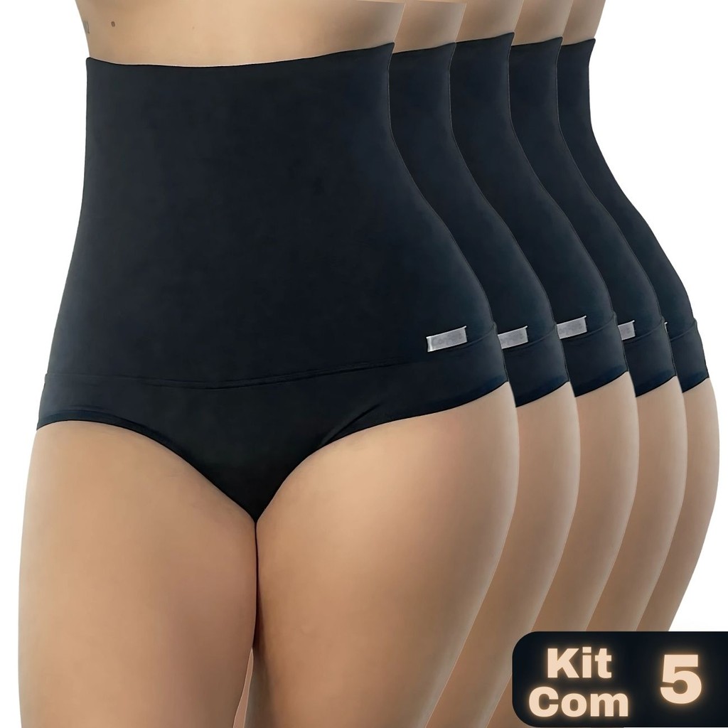 Kit 5 Cintas Alta Suplex Compressão Cós Duplo Feminina Pós-Parto Não Enrola