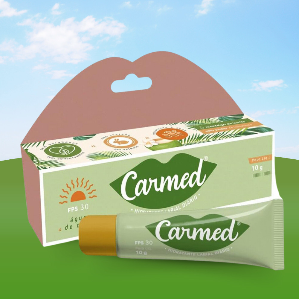 Gloss Hidratante Labial Carmed Água de Coco Manteiga de Cacau 30 FPS Pomada Proteção Solar 10g