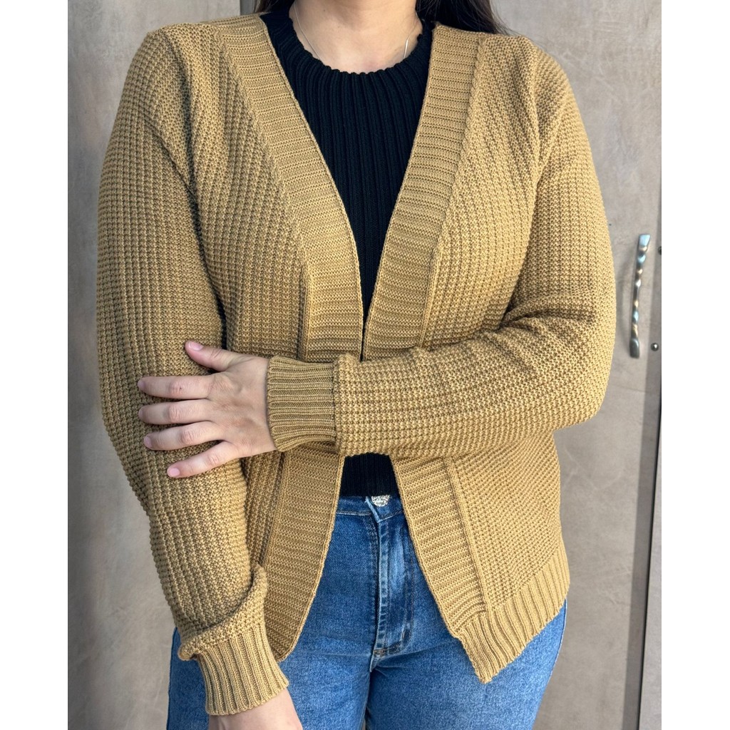 CASAQUINHO DE FRIO NA LÃ FEMININO TRICOT COM MANGA LONGA OUTONO INVERNO LISA BASICA PONTO ...