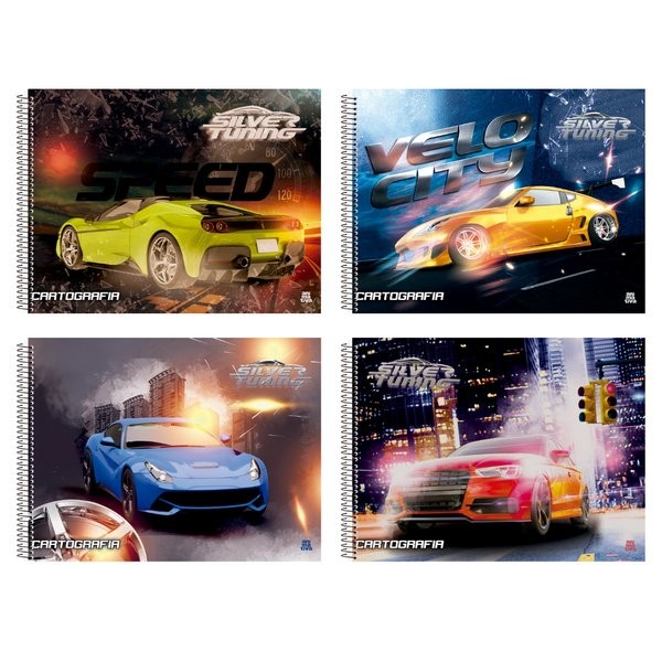 Caderno Cartografia Espiral Capa Dura Silver Tuning 60 Folhas Animativa UNICO
