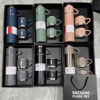 caneca Kit Garrafa Térmica Vacuum Bottle Inox 500ml + 3 Xícaras Bebidas Fria ou Quente em Oferta na Shopee