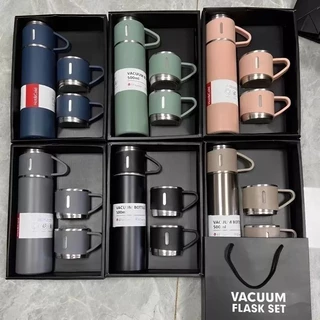 Kit de garrafa térmica vacuum com 3 xícaras