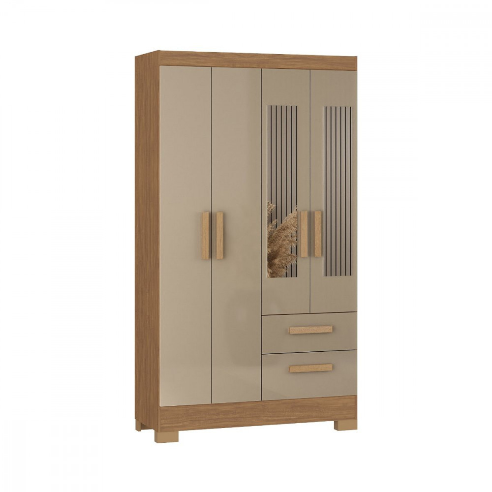 Guarda Roupa Solteiro com Espelho 4 Portas Fortaleza Acacia Reclefcta Atualle em Oferta na Shopee