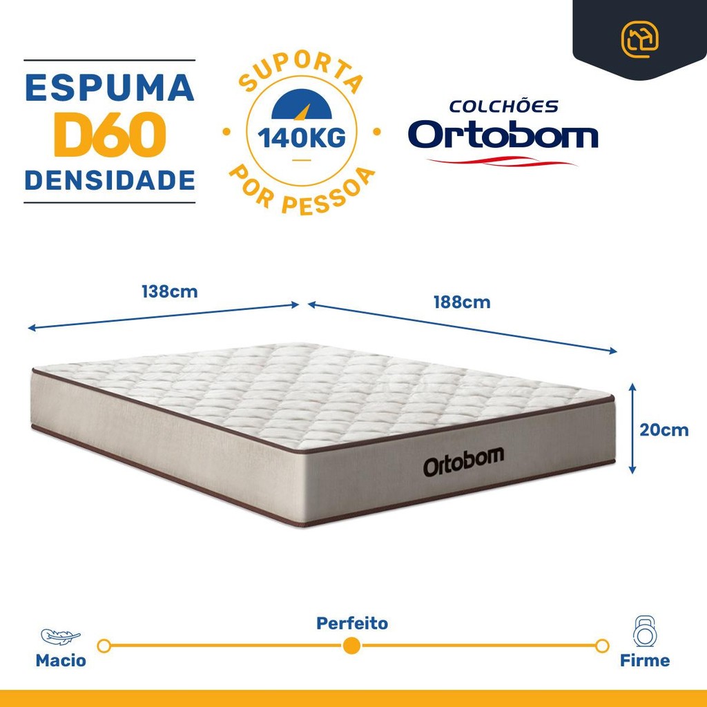 Detalhes do Colchão de Espuma D60 Double Face Force Dream Ortobom Casal 138cm