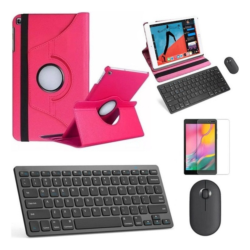 Kit Capa 360 Rosa Teclado/mouse/pel Galaxy Tab A T510/t515