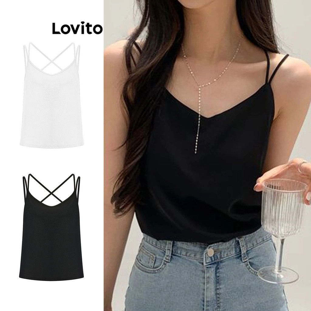 Lovito Regata Casual Lisa Cruzada Regata Básica Para Mulheres L80ED132 (Multicolorido) - Women Clothes