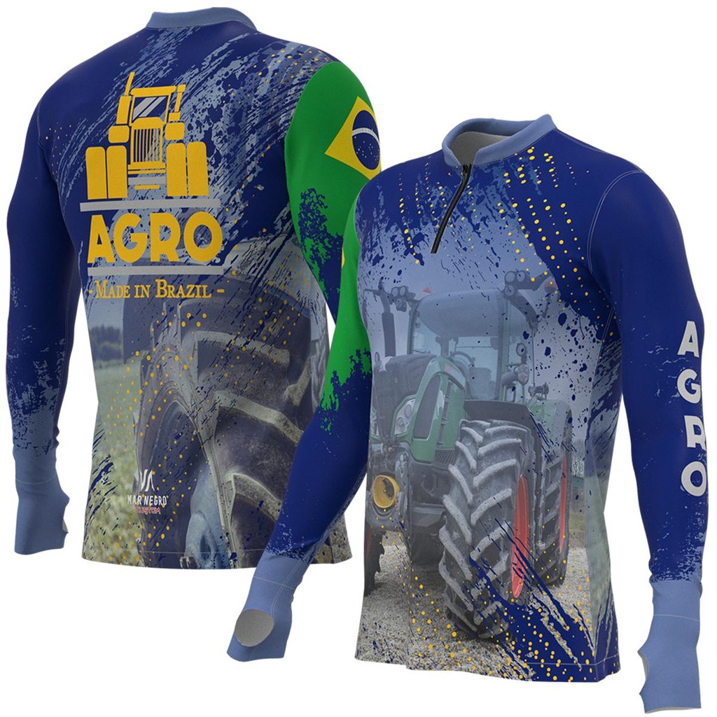 Camiseta de Pesca Masculina Proteção Solar UV Premium Sublimada Agro Agro - Mar Negro