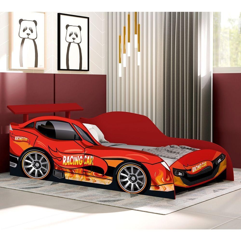 Cama De Solteiro Carro Menino Racing Car Vermelho Racing Car Vermelho em Oferta na Shopee