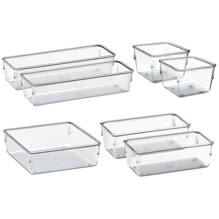 Kit 7 Organizadores Multiuso para Gavetas, Armários, Maquiagem Geladeiras, Pote Acrílico Cristal Acrimet 975