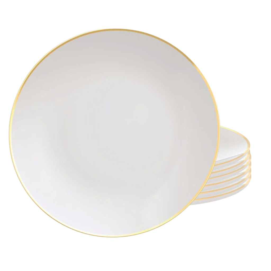 Kit Jogo 6 Pratos Raso 28cm Porcelana Tramontina Anna Borda Dourada Jantar Refeição em Oferta na Shopee